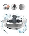 Hibbent Upgraded 3 In 1 Kitchen Sink Drain Strainer and Stopper Combo, Stainless Steel Metal Pop Up Sink Stopper, Anti-Clogging Basket Strainer with Foldable Handle for US/CA Standard 3-1/2 Inch Drain