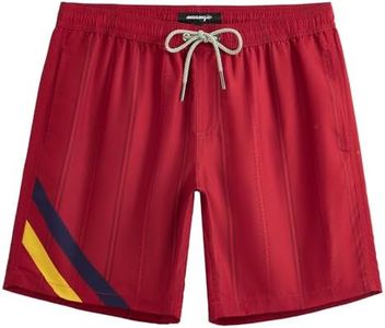 maamgic Mens Swim Trunks Quick Dry Swim Shorts with Mesh Lining Funny Swimwear Bathing Suits 7inch Red Colored Stripes X-Small