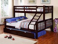 BL WOOD Solid Sheeshm Wood Queen Size Bunk Bed with Trundle Twin Over Full Bed for Living Room- Espresso