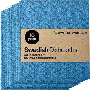 Swedish Wholesale Swedish DishCloths for Kitchen- 10 Pack Reusable Paper Towels Washable - Eco Friendly Cellulose Sponge Microfiber Dish Cloths - Kitchen Essentials - Blue