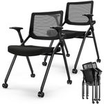 FYLICA [2 in 1 Foldable Office Chair with PU Wheels and Sliding Armrest-Ergonomic Mesh Bouncing Back, Stackable Conference Room Chair, Office Guest & Reception & Meeting Chair (Black)