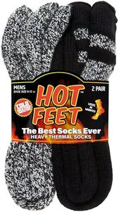Hot Feet Men's 2 Pairs Heavy Thermal Socks - Thick Insulated Crew for Cold WeatherBlack W/ Grey Stripe and Black Grey Marl10-13Hot Feet Men's 2 Pairs Heavy Thermal Socks - Thick Insulated Crew for Cold WeatherBlack W/ Grey Stripe and Black Grey Marl10
