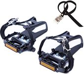 Newsty Bike Pedals with Toe Cages and Straps - Bicycle Toe Clips Cage Compatible with Peloton Bike Spin Bike for Regular Shoes Indoor Exercise/Outdoor Cycling (9/16'')