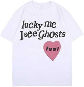 Arnodefrance I See Ghosts T-Shirt Hip Hop Rapper Streetwear Cotton Tee Shirt Crewneck Short Sleeve Shirt, White, Large