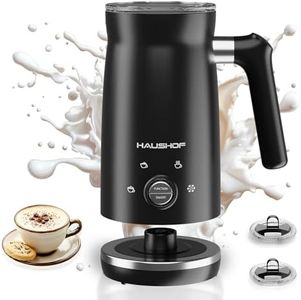 HAUSHOF Mousseur à Lait Électrique 4 en 1 à Double Interrupteur, Mousseur à Lait Automatique avec Contrôle Intelligent Température, pour Mousse Chaude et Froide, Cappuccino, Latte, Chocolat Chaud
