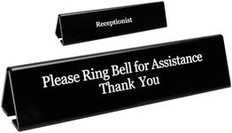 UCEC NO Receptionist Desk Sign, Office Sign Please Ring Bell for Assistance Thank You Sign, Double Sides Printed Office Sign for Lobby or Front Desk Service, 7.8" x 2"