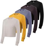 5 Pack: Womens Crop Top High Waist Quick Dry Fit Active Wear Yoga Workout Athletic Clothes Running Gym Exercise Ladies Long Sleeve Crew Scoop Neck Moisture Wicking Tees T-Shirt Winter - Set 13,XXL