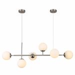 KCO Modern Ceiling Pendant Lighting, Mid-Century Glass Globes Sputnik Pendant Lamp, LED 6-Light Hanging Adjustable Chandelier for Kitchen Island Living Dining Room (Silver+White)