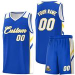 Custom Basketball Jersey Shorts with Team Name Number Logo, Personalized Uniform for Men/Women/Youth, Blue&white&yellow-19