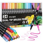 Gelanty Dual Tip Brush Pens, Colouring Pens, 24 Colors, Fineliners Coloured Art Pens for Children and Adults, Felt Tips for Drawing, Sketching, Coloring Book