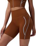 baleaf Freeleaf Broadway Shorts for Women Biker Dance Yoga Workout Gym Runningl, High Waist Tummy Control Short Pants with Pockets 8", Brown XXL