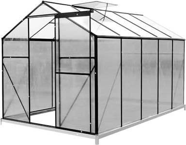 Zstar 8x6 FT Greenhouse for Outdoors, Polycarbonate Greenhouses with Sliding Lockable Door and Adjustable Vent Window, Aluminum Large Walk-in Greenhouse for Outside Garden Backyard, Black