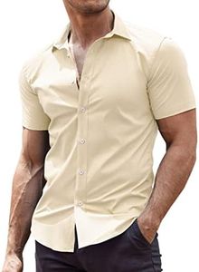 COOFANDY Men's Dress Shirts Short Sleeve Casual Button Down Shirt Muscl Fit Dress Shirts Wrinkle-Free Stone