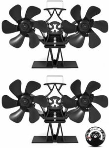 Wood Stove Fan Heat Powered, 2 PCS Dual Motor Fireplace Fan & Thermometer