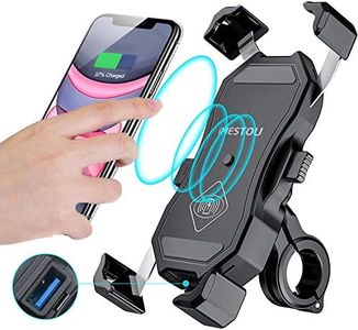 iMESTOU Motorcycle Wireless 15W Qi/USB Quick Charger 3.0 Phone Holder 2 in 1 Mount on 22-32mm Handlebar or Rear-View Mirror Fast Charging for 3.5-6.8 inch Cellphones