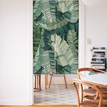 Spanker Space Japanese Noren Aesthetic Style Green Leaves Asian Drape Split Doorway Curtain, Window Panel Privacy Partition Room Divider Home Kitchen Door Décor, 34"x60"