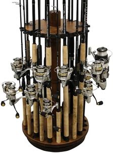 Rush Creek Creations Round Spinning 30 Fishing Rod Rack - No Tool Assembly - 360 Degree Rotation, Dark, Model:38-3006