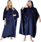 Hooded Blanket with Ultra Soft Sherpa Lining Warm Cosy Blanket Oversized Thermal Throw Hoodie (Navy (Full-Length))