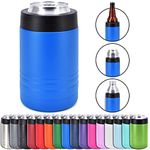 4-in-1 Stainless Steel 12 oz Double Wall Vacuum Insulated Can or Bottle Cooler Keeps Beverage Cold for Hours - Also Fits 16 oz Cans - Powder Coated Royal Blue - Clear Water Home Goods