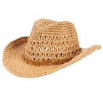 Summer Natural Straw Cowboy Hat, Family Matching Beach Sun Hat, Parent-Child Cowboy Cowgirl Cap, Wide Brim Floppy Sun Protection Straw Hat Vintage Style Panama Fedora Hat Beach Cap for Adults Kids