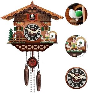 YUZINO Cuckoo Clock Handmade Wooden Cuckoo Clock with Working Bird Wall Clock with Volume Control Traditional Antique Quartz Wall Clock Living Room Kitchen Cafe Office Decoration (RC-02)