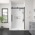 OVE Decors Bel 46-in to 48-in W x 78.75-in H Frameless Sliding Shower Door Soft-Close in Oil-Rubbed Bronze and Clear Glass