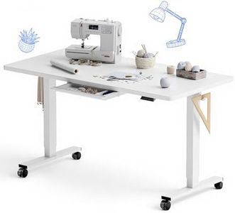 FLEXISPOT Electric Adjustable Workbench, 55x28 Inches Ergonomic Worktable with Drawer and Wheels for Garage, Workshop and Office, Spacious Desktop for Sewing and Crafts, White, 4 Packages
