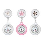 Lancardo Lots of 3 Lapel Watch for Nurses Doctors Clip-on Hanging Nurse Watches Cute Leaves Pattern Silicone Cover Badge Stethoscope Retractable Fob Watch