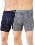 DAMENSCH Men's Regular Fit Supima Printed Cotton Boxer Brief Pack of 2 | Boxers for Men, Underwear for Men, Underwear for Men Combo,v Shape Underwear for Men-Gray Grid,Navy Knots-S