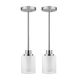 1-Light Mini Pendant Light Fixtures, 2-Pack Modern Hanging Ceiling Light, Adjustable Height, Brushed Nickel Pendant Lighting with Dual Glass for Kitchen Island Bedroom Hallway