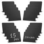 Small Black Chalkboard Signs, 15 Pack Erasable Rectangle Blackboard Chalk Board Signs, 10x7.5 cm Black Message Board Signs, Double Sided PVC Food Labels for Party Table Numbers