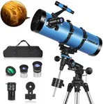 Telescope150EQ for Adults Aigh Powered, Professional Newtonian Reflector Telescope for Beginner in Astronomy, with Carry Bag, Stainless Tripod, Moon Filter and Phone Adapter, Blue
