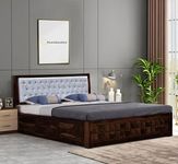 MoonWooden Solid Sheesham Wood King Size Bed with Box Storage Wooden Double Bed for Bedroom Living Room Home (Walnut Finish)