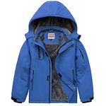 WULFUL Boy's Waterproof Ski Jacket Warm Fleece Hooded Winter Snow Coat, Blue, 10-12 Years