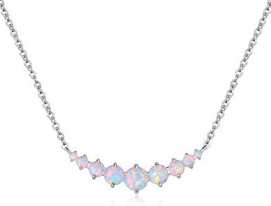 Barzel 18K White Gold Plated Created White Opal Necklace Graduated Style (Silver)