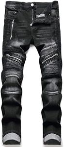 RXXKKK Men's Classic Zipper Biker Regular Fit Flex Jean (42, 009 Black)