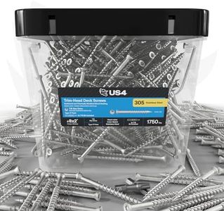 US4 - Stainless Steel Wood Screws | 305 Stainless Steel | Trim Head T15 Star Drive | Rust & Corrosion-Resistant | Outdoor Decking Screws (1750, #8 x 2)