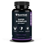 NutritJet Super B-Complex with Vitamin C | 100% RDA B1, B2, B3, B5, B6, B7, B9 & B12 | Energy, Immunity & Wellness Support - 120 Vegetarian Tablets