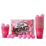 Komonee Party Pong Womens Girls Set 48 PCS American Adult Indoor Novelty Party Drinking Game 24 Re-usable Cups and 24 High Bounce Balls Great For Hen Parties And Weddings