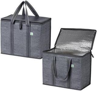 VENO BAG VENO 2 Pack Insulated Reusable Grocery Bag w/ Cardboard Bottom, Food Delivery, Heavy Duty, Large, Stands Upright, Collapsible (Gray), Gray