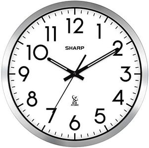 Sharp Atomic Analog Wall Clock - 12" Silver Brushed Finish - Sets Automatically- Battery Operated - Easy to Read - Easy to USE: Simple, Easy to Read Style fits Any Decor…