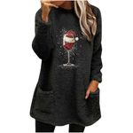 Clearance Items Daily Deals Red Wine Glass Sherpa Sweatshirt for Women 2024 Christmas Faux Fleece Pullover Crewneck Winter Sweaters with Pockets Subscriptions On My Account Login