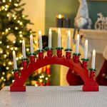 The Christmas Workshop 71169 Red Arched Wooden Bridge with Candle Holders / 10 Warm White LEDs/Indoor Christmas Decoration / 48cm x 34.5cm x 5cm / Battery Powered