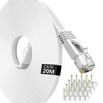 Jazzy 20m Cat6 Ethernet Cable,Cat6 Gigabit Lan Network RJ45 High-Speed Patch Cord Flat Design 1Gbps for 250Mhz/s UTP for PC/Xbox/PS4/PS5/Modem/Router