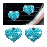 XINLIYA Car Air Vent Clips, 2Pcs Bling Heart Charm Air Conditioning Outlet Clip, Crystal Rhinestone Vent Clip, Sparkly Car Interior Decoration Cute Accessories for Women Girls（Blue）