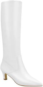 Quorvash Knee High Boots Women - White Boots for Womens Block Heel Pointed Toe Side Zipper Faux Leather Long Tall Classic Comfortable Fashion Boot for Girls Ladies Fall Winter