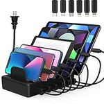 Charging Station for Multiple Devices, ZXSWONLY 50W 6 Ports Cell Phone Apple Devices with Cables Compatible Cellphone, Tablet, Ipad,Kindle and Other Electronic (Black) (LZZC-C-03W2)