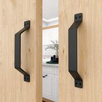 WINSOON Rustic Barn Door Handles, Set of 2 Pcs Black Painted Solid Steel Gate Handle Pull, Comfortable & Handy, 9’’ Heavy Duty Hardware Snugly Fits for Garage Doors Cabinet Fence Drawer