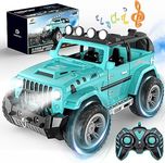 DEERC Remote Control Jeep Car with Fog Mist & Music, 1:16 Remote Control Truck for Boys, 2.4Ghz RC Car Toy with 2 Batteries, All Terrain SUV Gifts Crawler with Trailer Hitch