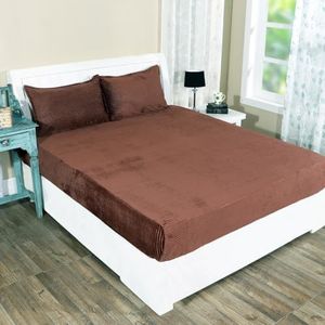 RD TREND 190 GSM Warm Flannel Elastic Fitted Striped bedsheets for Winter King Size(78X72X8 Inch) with 2 Pillow Cover Size 18x28 Inches, Color-Coffee,Striped